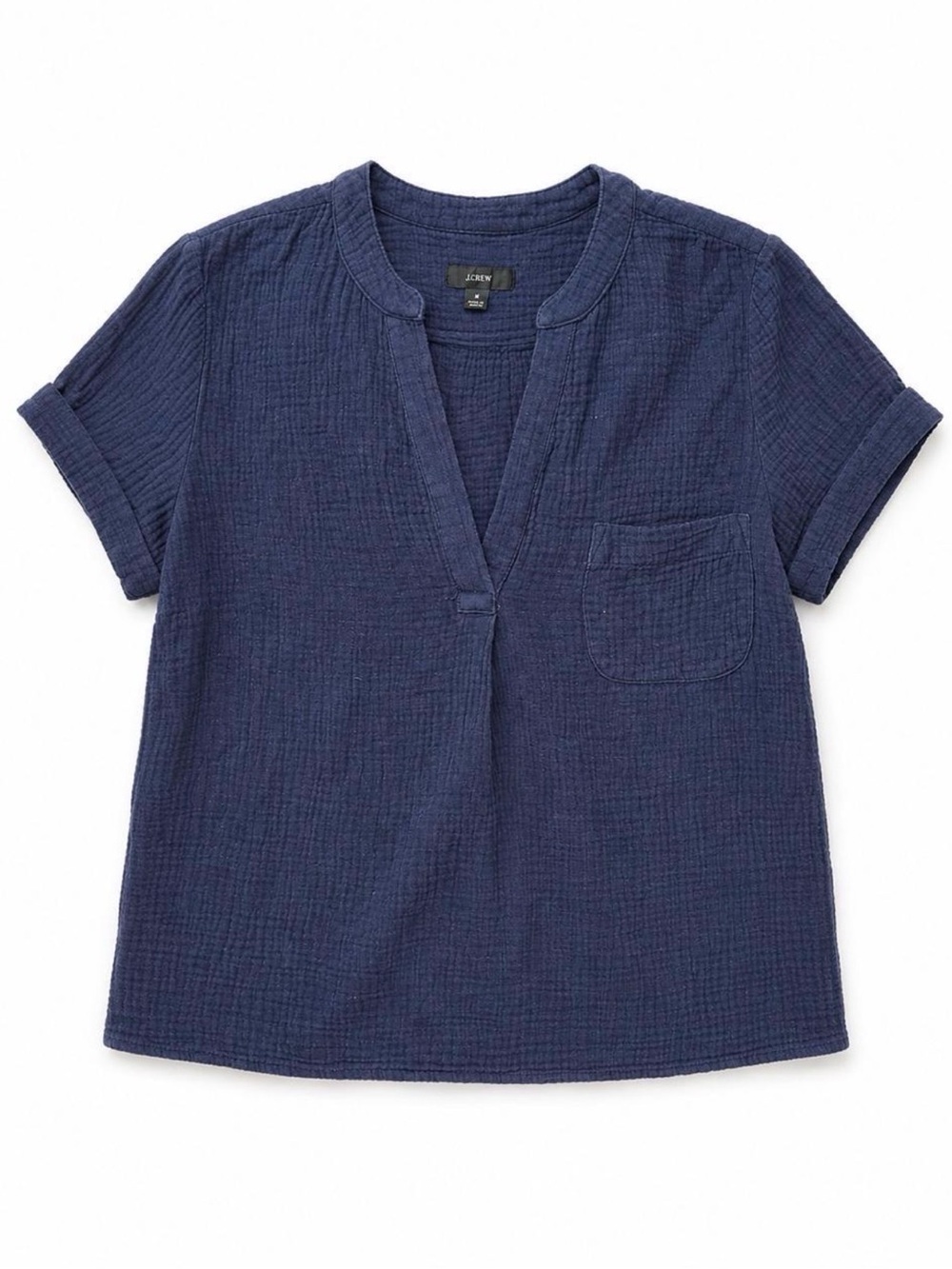 J.Crew Navy Blue Cotton Gauze Split Neck Short Sleeve Top Size Small